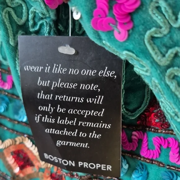 NWT Ruby Yaya Cotton Velvet Beaded Sequin Jacket Teal Boho Glam Large - Picture 7 of 12